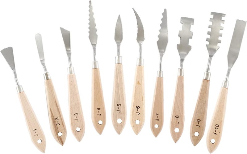 Suiwotin 10pcs Palette Knife Set, Stainless Steel Painting Knife Set, Wooden Handle Paint Spatula Painting Tools, Color Mixing Scraper Pallet Knife for Oil, Acrylic, Canvas Painting - Image 1